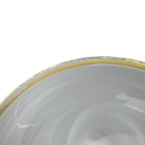 ArdaCam Art of Tabletop Turkish Glass Bowls 6" White Swirl Yellow Rim Lot of 2 - Picture 9 of 9